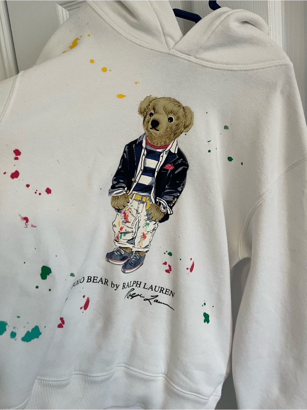 Polo by Ralph Lauren White Hoodie with Polo Bear Paint-Splash Graphic - Picture 3 of 7